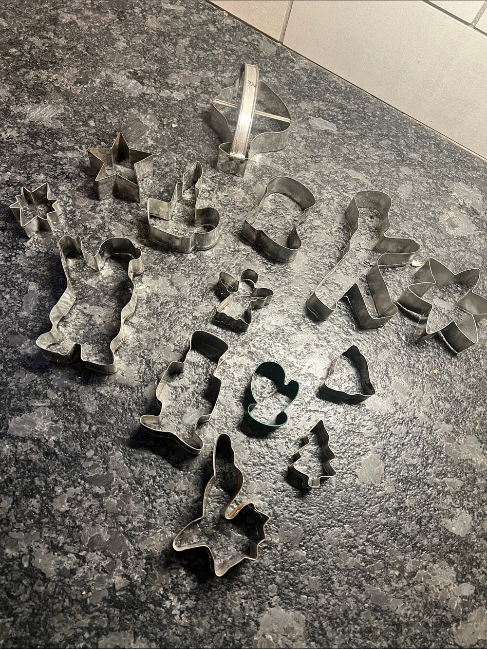 Set of 14 Metal cookie cutters All Christmas designs. Stars, Santa, wood soldier